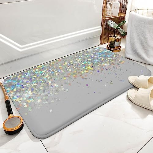 Curdesi Luxury Bath Rug Silver Gray Glitter Non Slip 20x32inch