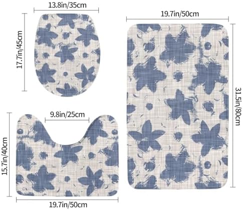 French Linen Floral 3-Piece Bathroom Rug Set