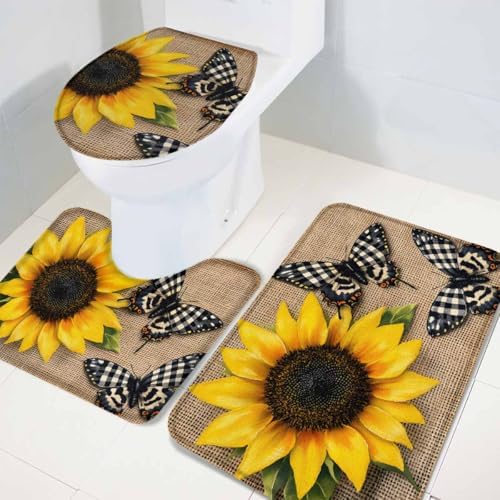 Wotrend Floral 3 Piece Bath Rug Set