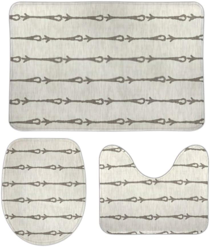 QAZPL 3 Piece Bathroom Rug Set Stripe Linen Canvas