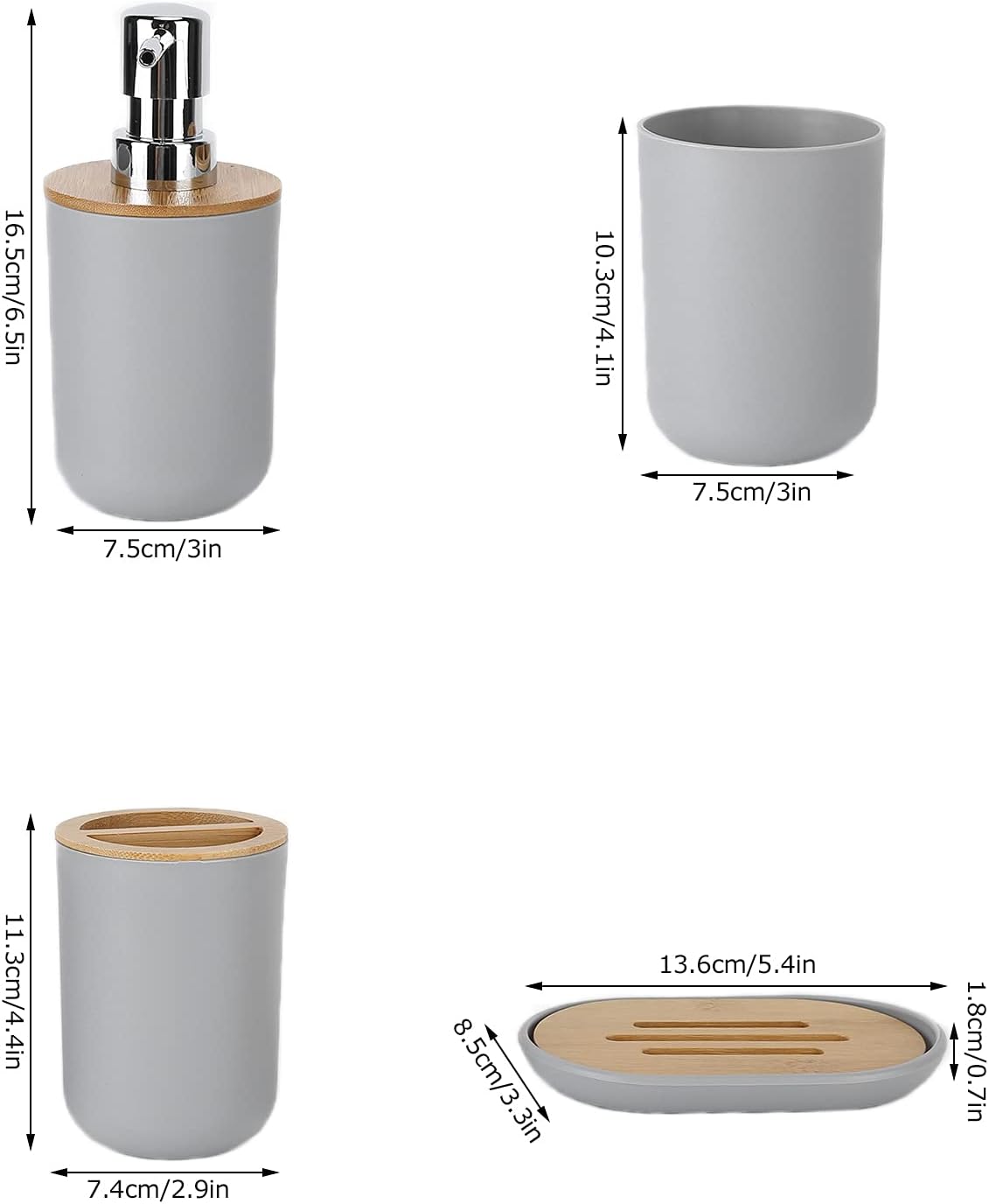 4Pcs Bamboo Bathroom Accessory Set - Waterproof and Sustainable
