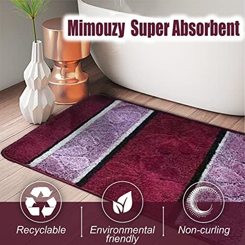 BH Home Linen 3 Pc Geometric Shaggy Bath Rug Set in Burgundy