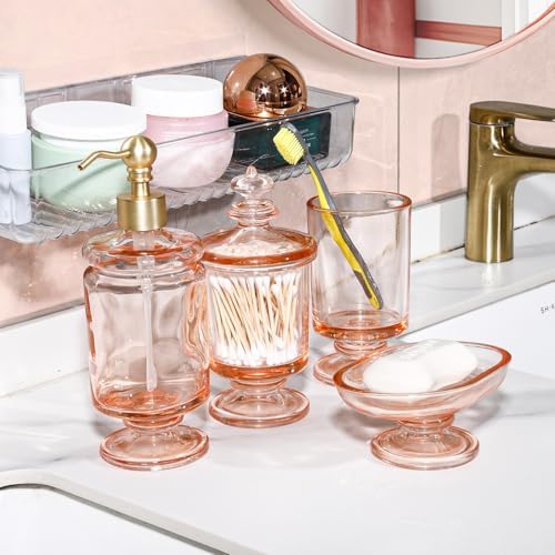 Pink Glass Bathroom Accessories Set 4Pcs 1