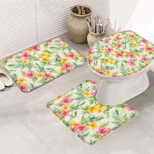 LgioyxQ Yellow Red Flowers Bath Rug Set 3 Piece