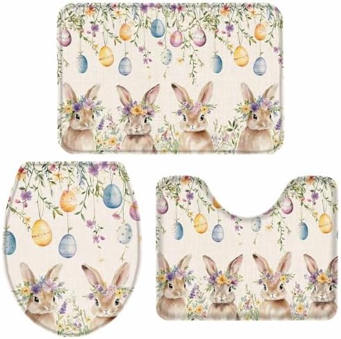 Wotrend Easter Bunny Bath Rugs Set 3 Pieces