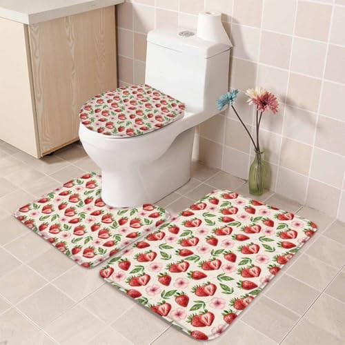 Strawberry Pattern 3-Piece Bath Mat Set