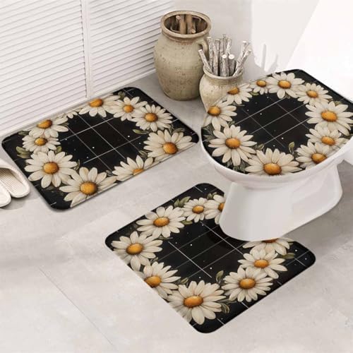 Wotrend Spring 3 Piece Bath Rug Set Pastoral Daisy