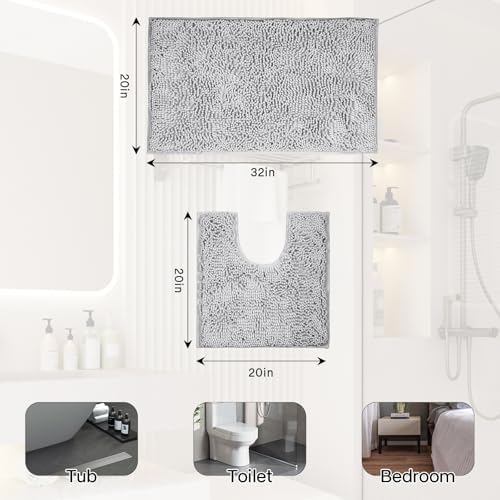 Light Gray 2-Piece Chenille Bath Rug Set 1