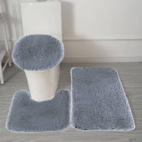 3 Piece Bath Rug Set - Non-Slip Microfiber Rugs with Rubber Backing 1