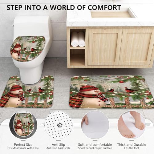 APROPHIC Christmas Snowman Shower Curtain Set with Rugs and Hooks 1