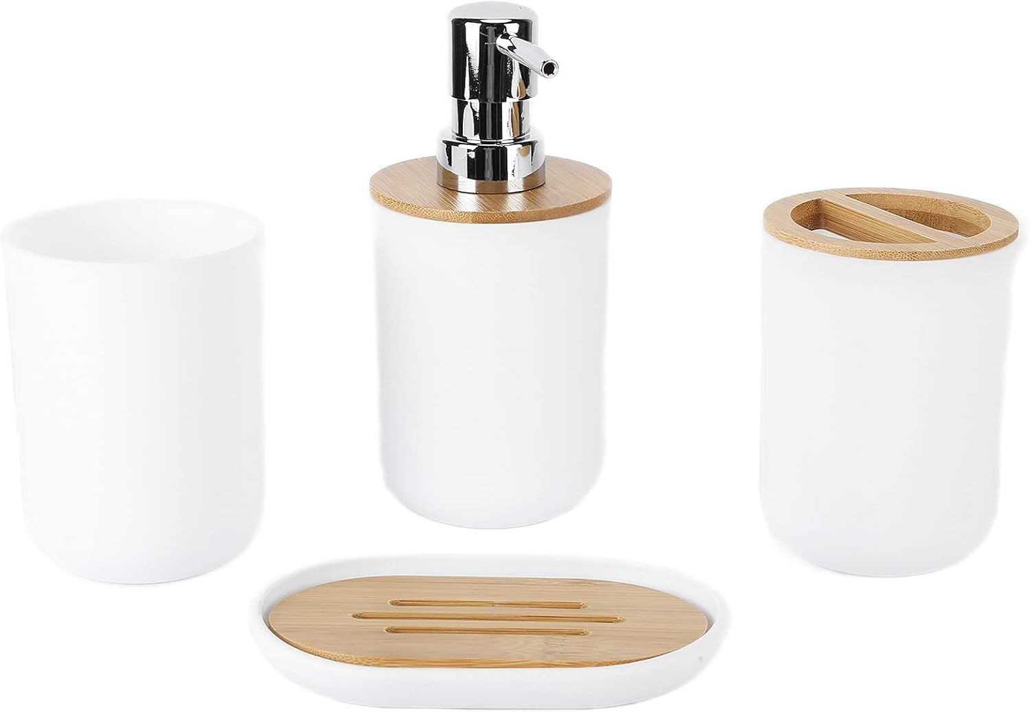 Oceanside 4Pcs Bamboo Bathroom Accessory Set White