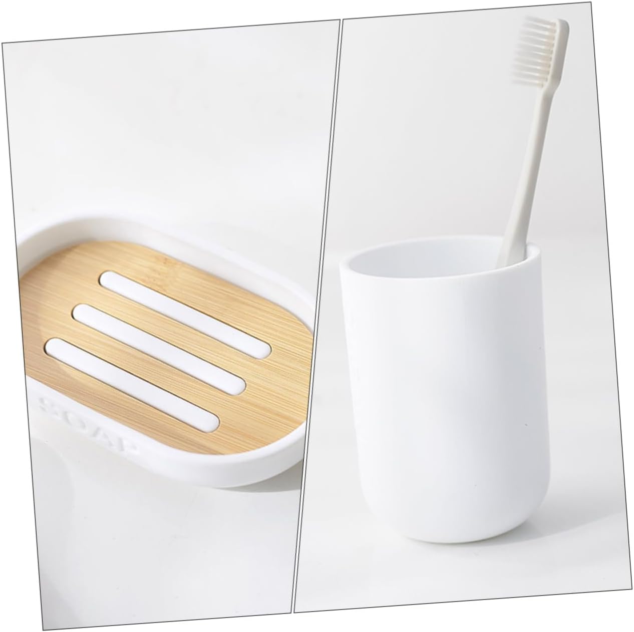 VOSAREA Bamboo Plastic Bathroom Storage Set of 4 1