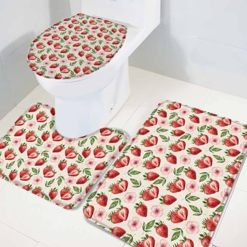 Strawberry Pattern 3-Piece Bath Mat Set