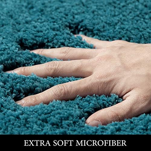 MIULEE Blue Linen Throw Pillow Covers Teal Bath Rugs Set