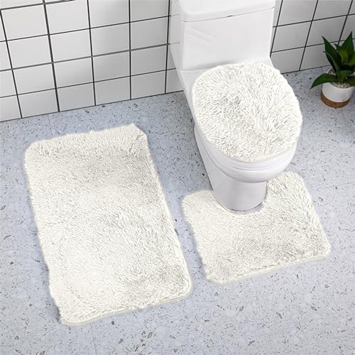 3 Piece Bath Rug Set - Non-Slip Microfiber Rugs with Rubber Backing