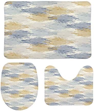 Hapuxt 3 Piece Toilet Mat Set - Grey French Linen Anti-Slip Bathroom Rugs