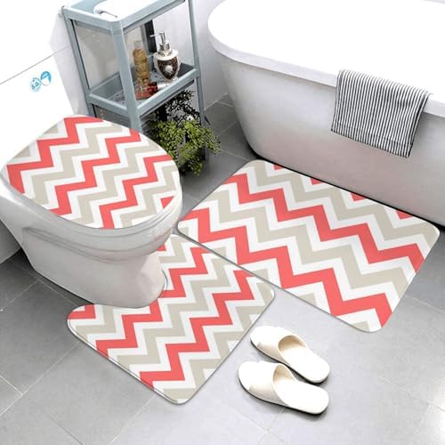 3 Piece Bathroom Mat Set with Non-Slip Absorbent Linen Rugs