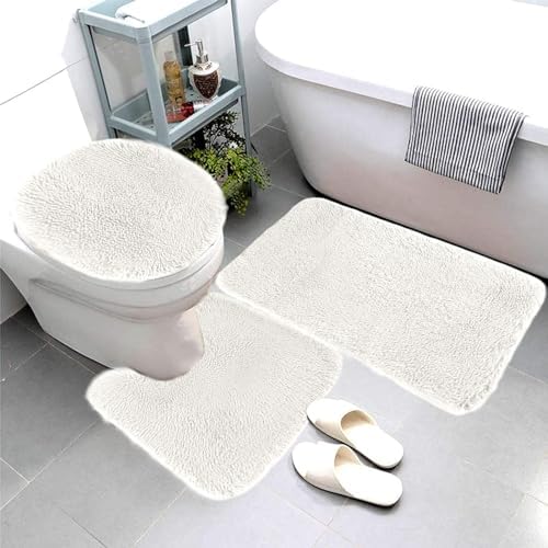3 Piece Bath Rug Set - Non-Slip Microfiber Rugs with Rubber Backing