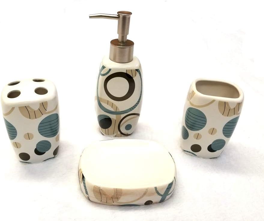 Empire Home Geometric 4-Piece Ceramic Bathroom Set Blue Circles