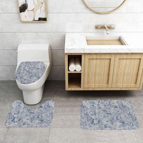French Linen Mottled Bath Rug Set 3 Pieces Non-Slip