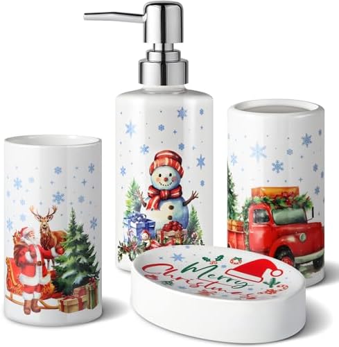 Christmas Bathroom Decor Set - 4 Piece Ceramic Accessories 1