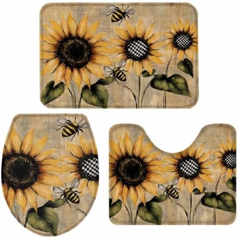 Wotrend Floral Bath Rug Set with Sunflowers Pattern