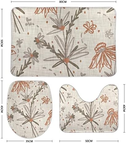 ZHONGJI 3 Piece Bath Rug Set Floral Pattern Non-Slip