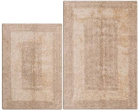 Ramanta Home 2 Piece Cotton Bath Rug Set - Reversible Soft Absorbent