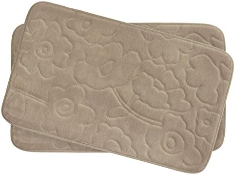 Bounce Comfort Stencil Floral 2-Piece Bath Mat Set 17x24 Linen