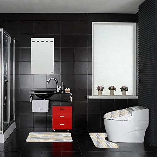 Hapuxt 3 Piece Toilet Mat Set - Grey French Linen Anti-Slip Bathroom Rugs