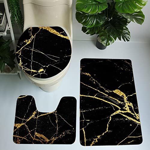 YIWULA 3 Piece Marble Texture Bathroom Rug Set