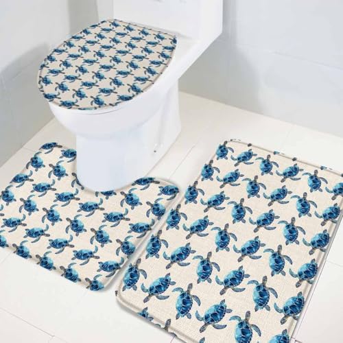Wotrend Ocean 3 Piece Bath Rug Set Nautical Blue 1