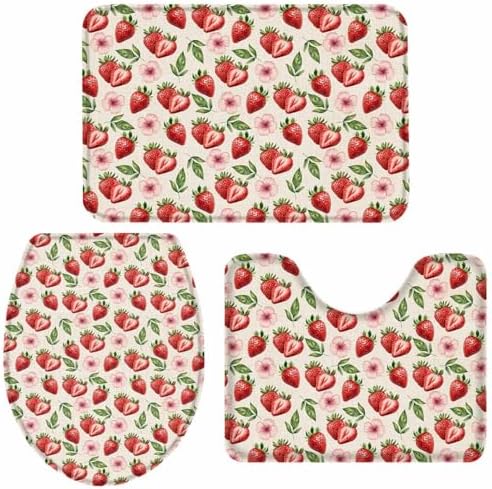 Strawberry Pattern 3-Piece Bath Mat Set