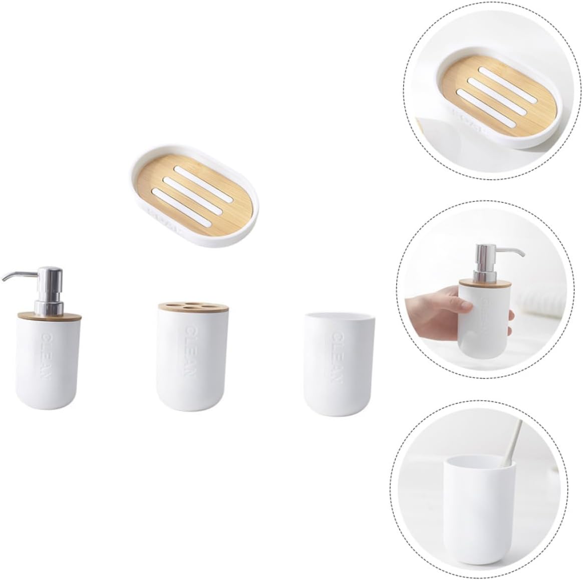 VOSAREA Bamboo Plastic Bathroom Storage Set of 4 1
