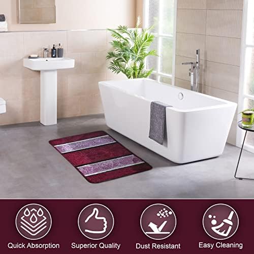BH Home Linen 3 Pc Geometric Shaggy Bath Rug Set in Burgundy