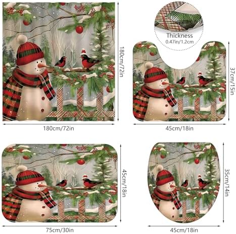 APROPHIC Christmas Snowman Shower Curtain Set with Rugs and Hooks 1