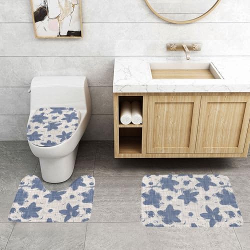 French Linen Floral Bathroom Rug 3-Piece Set