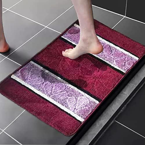 BH Home Linen 3 Pc Geometric Shaggy Bath Rug Set in Burgundy