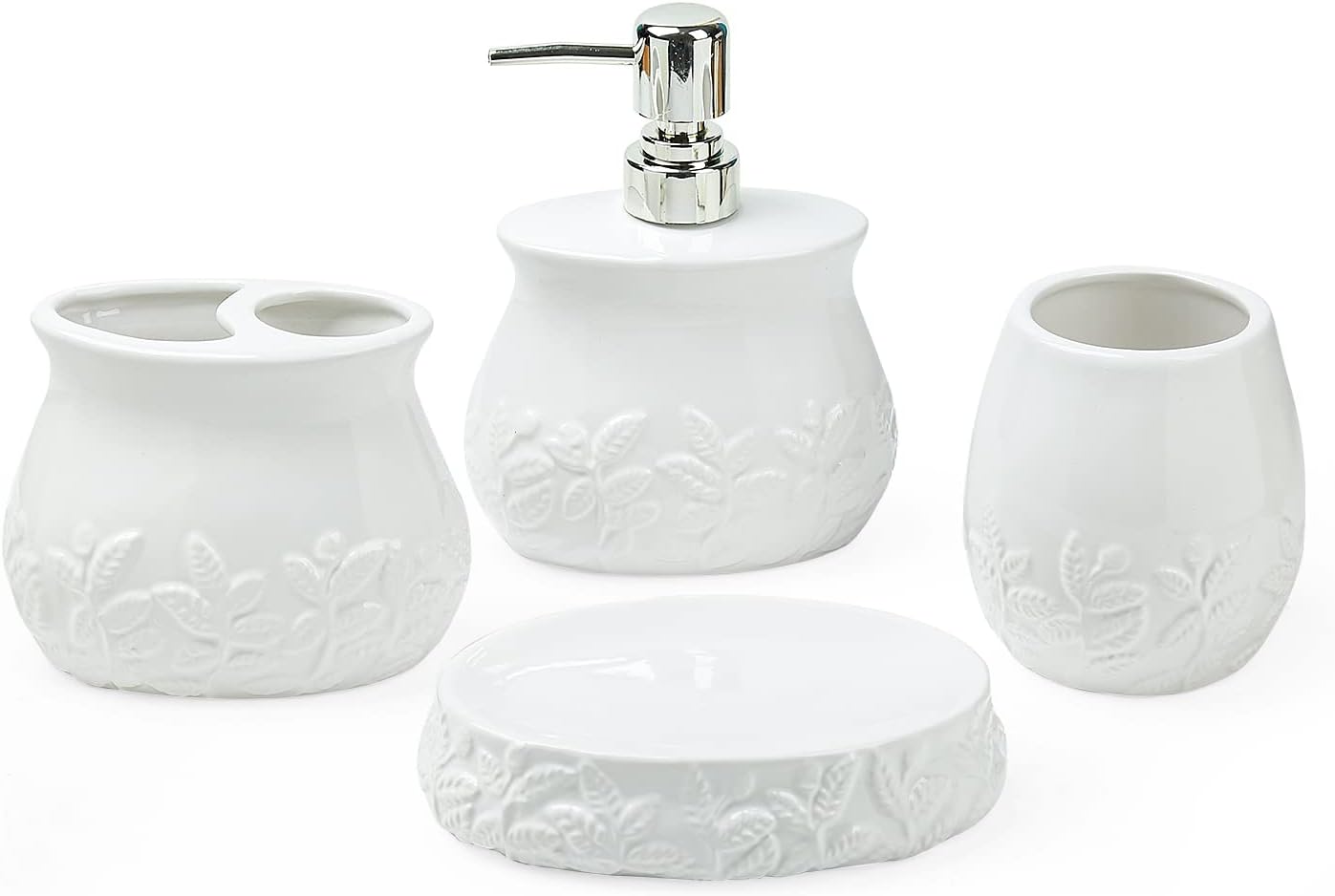 FORLONG Ceramic Embossed Leaves Bathroom Set 4 Piece