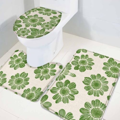 Wotrend Spring 3 Piece Bath Rug Set Botanical Green