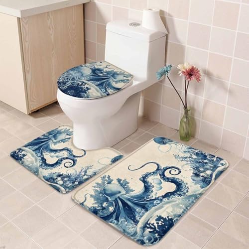 Wotrend Octopus Bath Rugs Set 3 Pieces Underwater Decor
