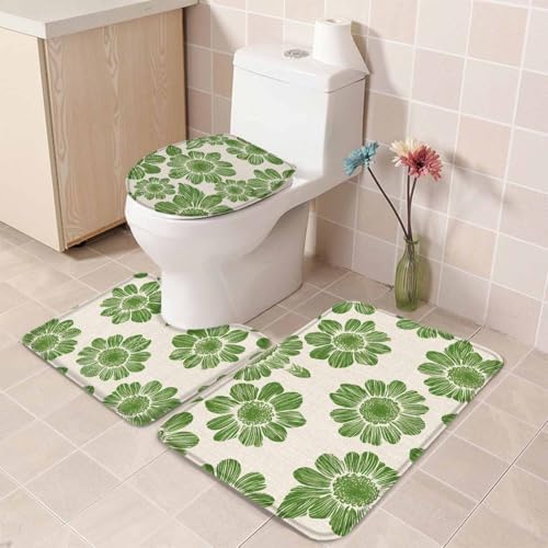 Wotrend Spring 3 Piece Bath Rug Set Botanical Green
