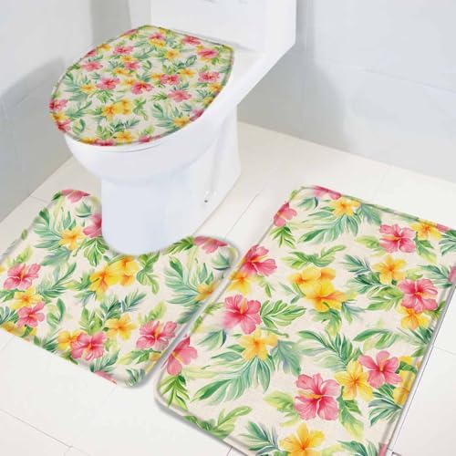 LgioyxQ Yellow Red Flowers Bath Rug Set 3 Piece