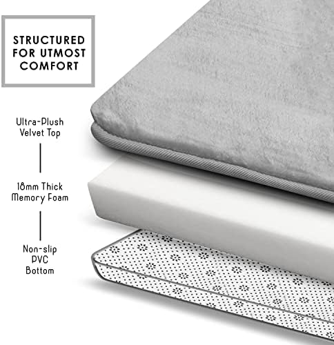 Clara Clark 2 Piece Velvet Bath Mat Set - Non-Slip Quick Drying Silver