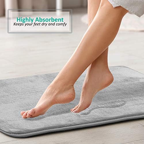 Clara Clark 2 Piece Velvet Bath Mat Set - Non-Slip Quick Drying Silver