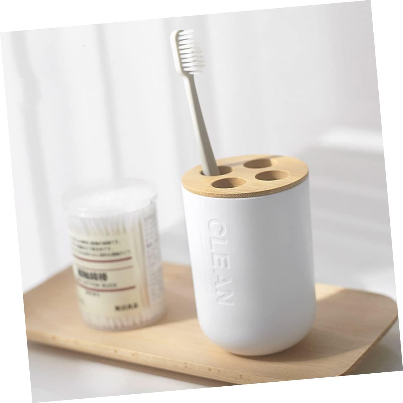 VOSAREA Bamboo Plastic Bathroom Storage Set of 4 1