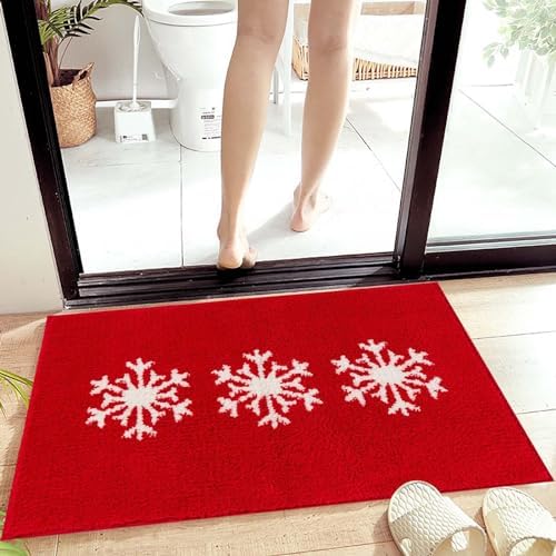 Yiwula Christmas Doormat Soft Winter Red Snowflake Bath Rug