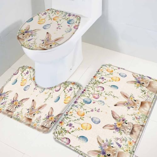 Wotrend Easter Bunny Bath Rugs Set 3 Pieces