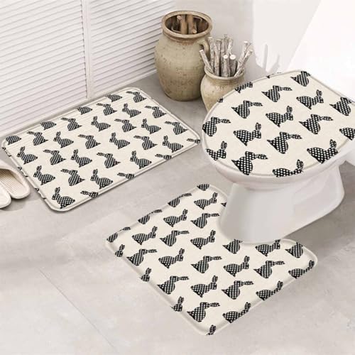 Wotrend Easter 3 Piece Bath Rug Set with Wave Pattern Rabbit Design