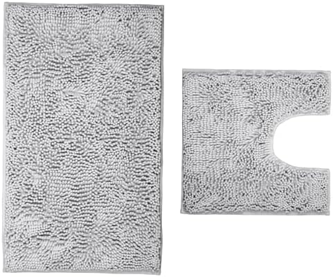 Light Gray 2-Piece Chenille Bath Rug Set 1